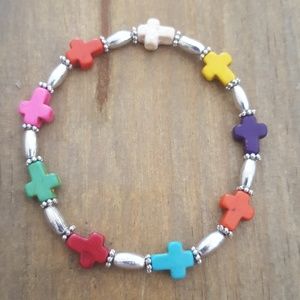 Multi Color Stone Cross Stretch Bracelet